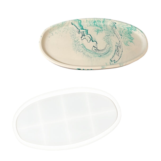 Moule en silicone pour le moulage d'un grand ovale irrégulier Jesmonite plat