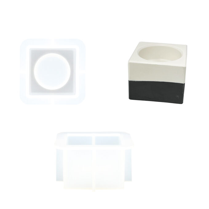 Silicone mould for casting a small cube Jesmonite candle holder