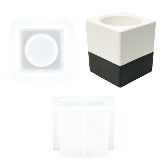 Silicone mould for casting a medium cube Jesmonite candle holder