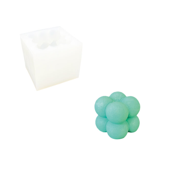 Silicone mould for casting a Jesmonite cube with bubble texture