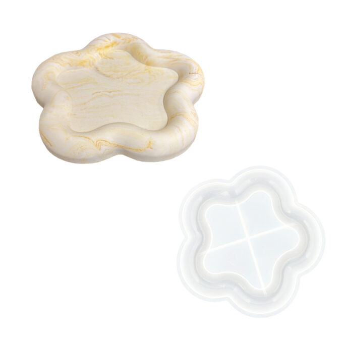 Silicone mould for casting a Jesmonite flower-shaped trinket dish