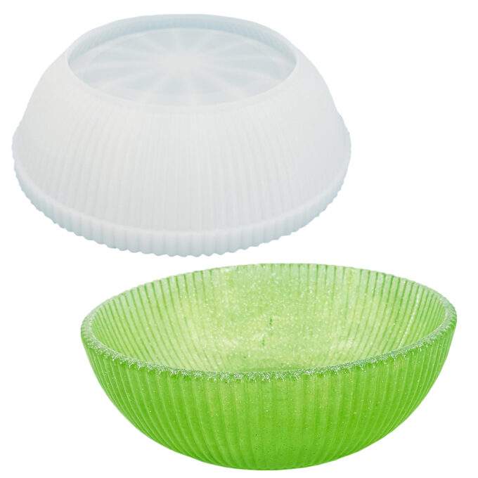 Silicone mould for casting a large striped bowl in Reslin