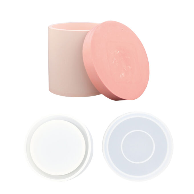 Silicone mould set for casting a round Jesmonite storage container