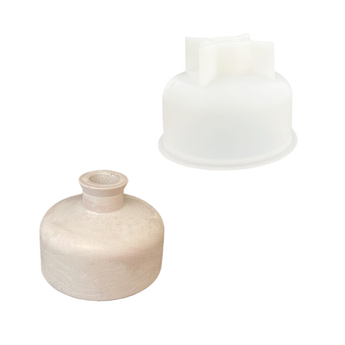 Silicone mould for casting a rough textured vase in Jesmonite or Reslin