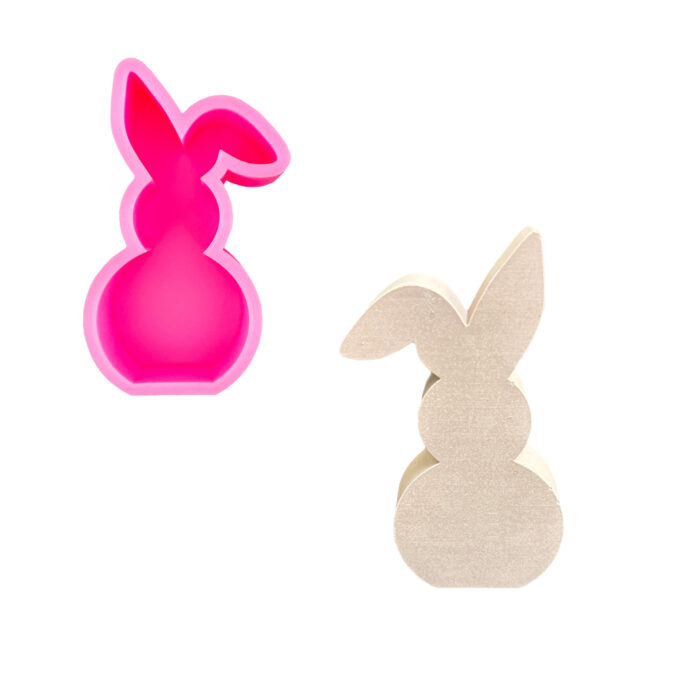 Silicone mould for casting a Jesmonite rabbit figure in front view