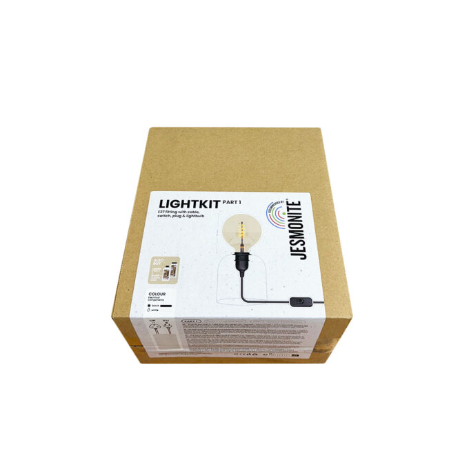 Black EU lamp cable with switch and E27 fitting, 1.8 m, for handmade Jesmonite lamps