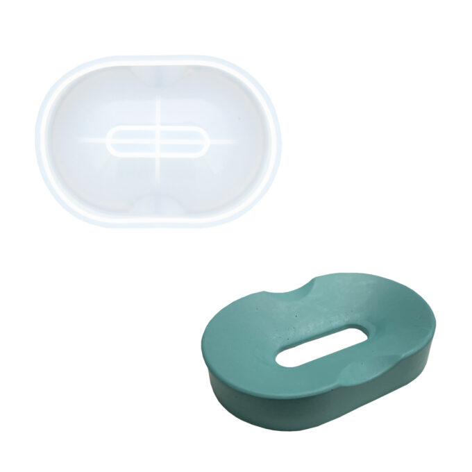 Silicone mould for casting an oval Jesmonite soap dish