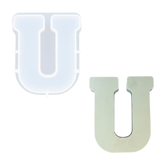 Silicone mould for casting the letter U in Jesmonite