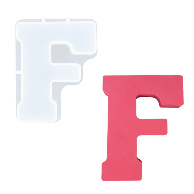 Silicone mould for casting the letter F in Jesmonite