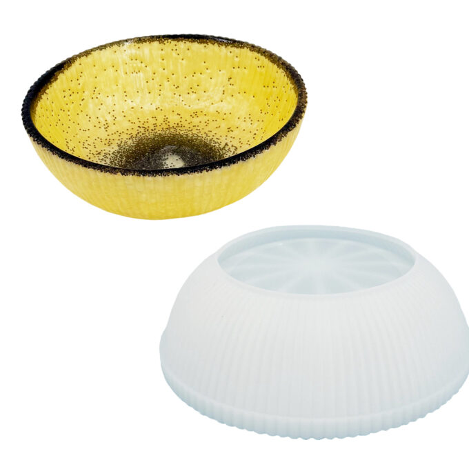 Silicone mould for casting a small striped bowl in Reslin