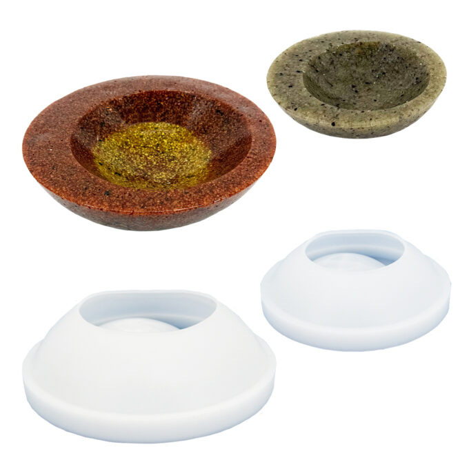 Silicone mould set for casting a pair of round bowls in Reslin