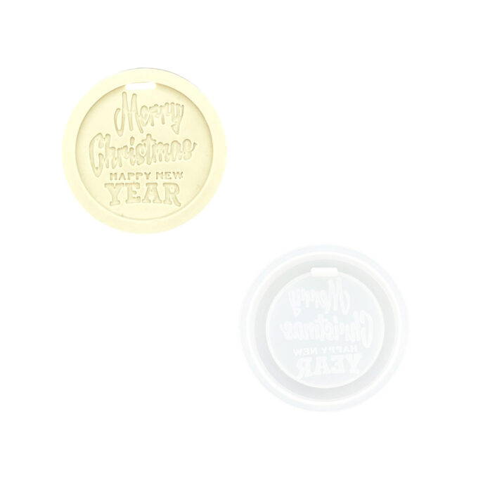 Silicone mould for casting a Jesmonite Merry Christmas hanging ornament