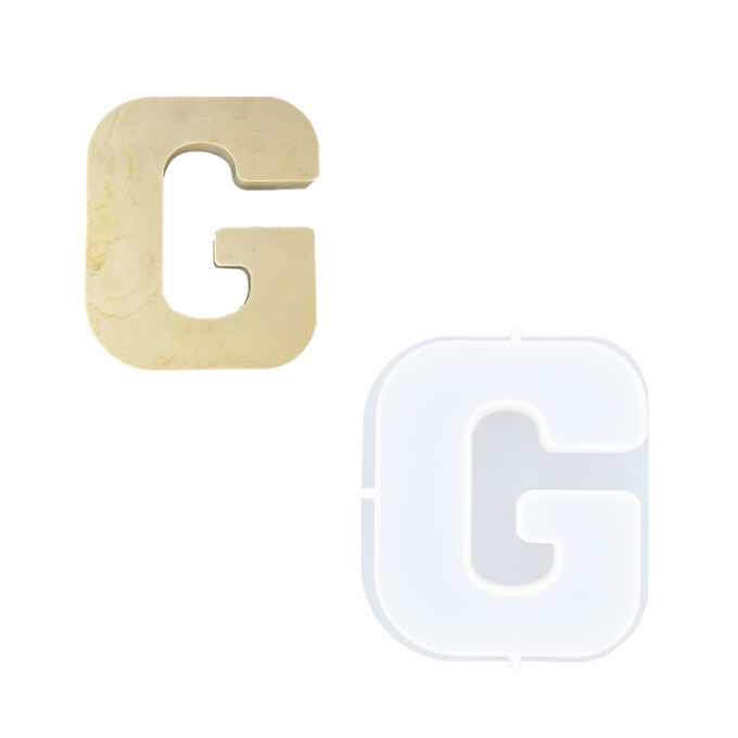 Silicone mould for casting the letter G in Jesmonite