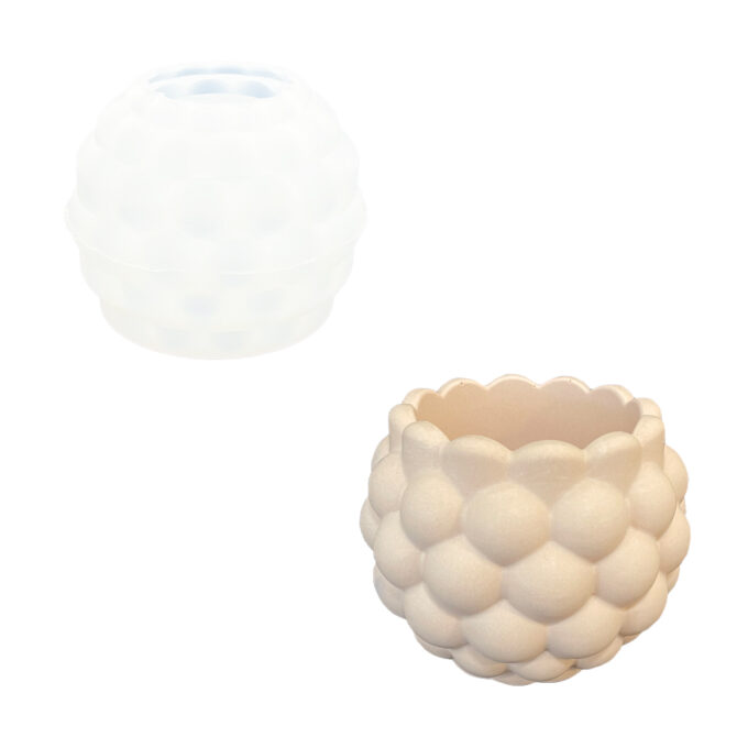 Stampo in silicone per realizzare un vaso da fiori con effetto a bolle in Jesmonite