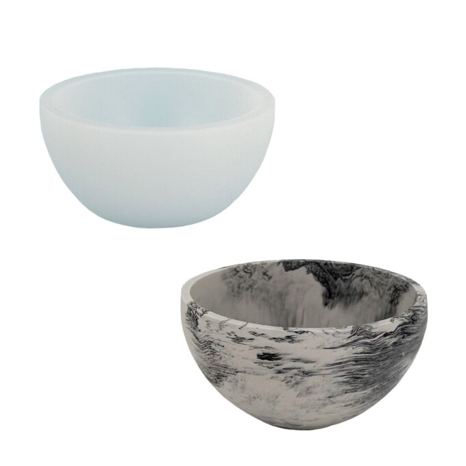 Silicone mould for casting a small round bowl in Jesmonite or Reslin