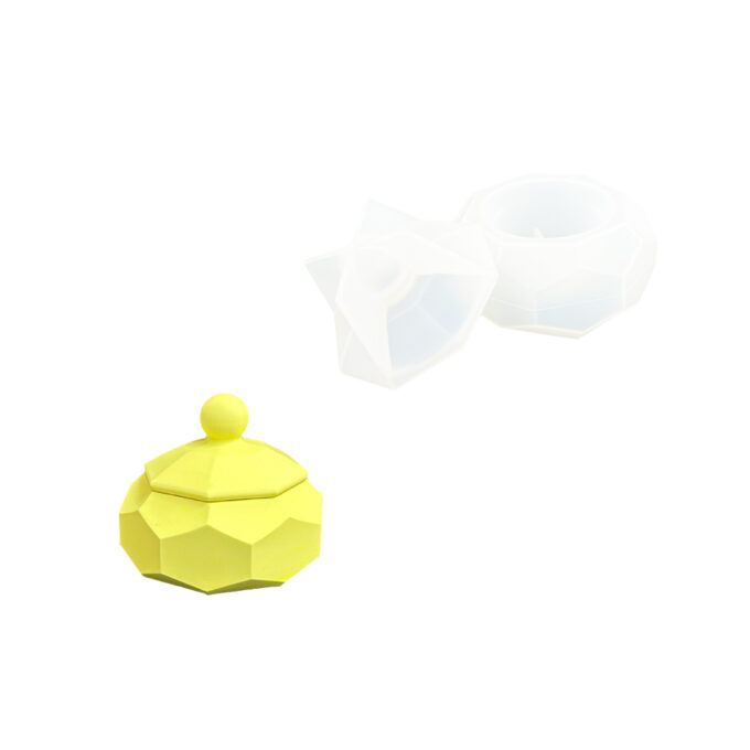 Silicone mould for casting a faceted Jesmonite storage box with lid