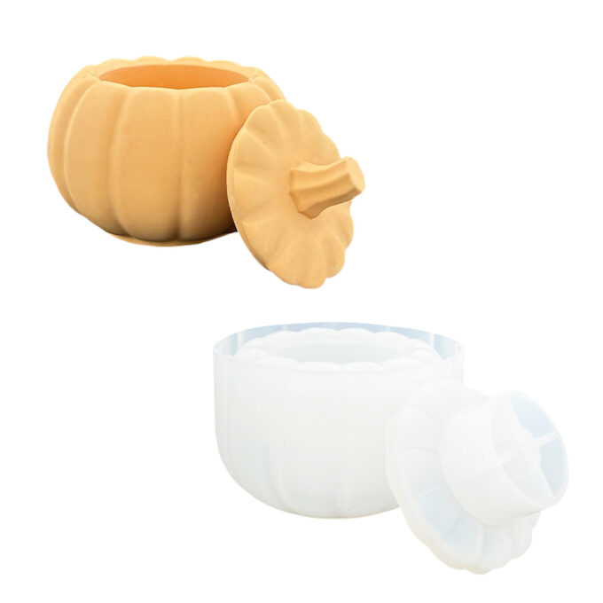 Silicone mould for casting a Jesmonite pumpkin storage jar with lid