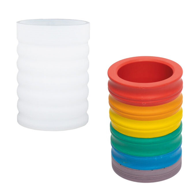 Silicone mould for casting a striped Jesmonite pen holder