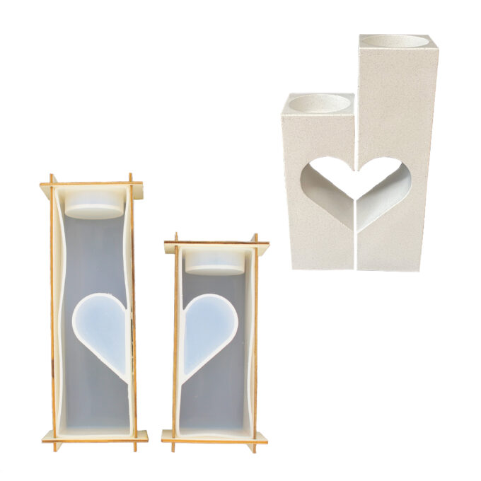 Silikonform-Set für gießen quadratische Herzkerzenhalter aus Holz Jesmonite