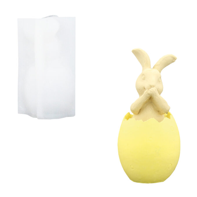 Moule en silicone pour couler un Jesmonite un lapin sortant d'un œuf