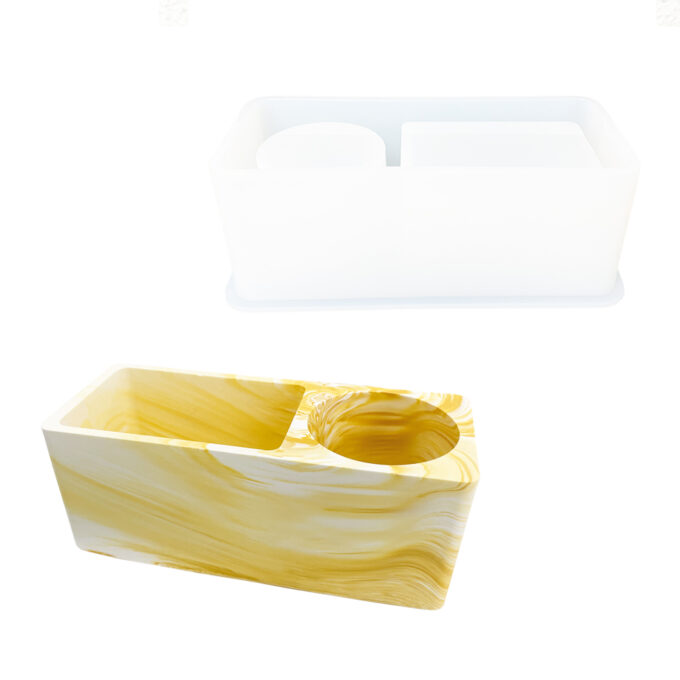 Silicone mould for casting a round-square Jesmonite pen holder