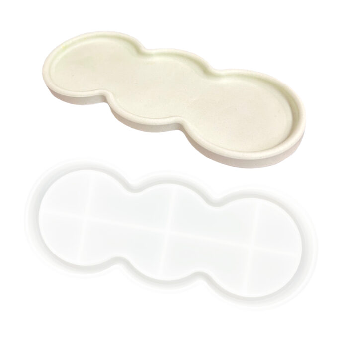 Silicone mould for casting a triple peanut-shaped Jesmonite trinket dish