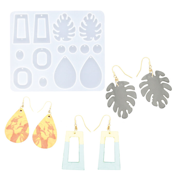 Silicone mould for casting leaf-shaped Jesmonite earrings