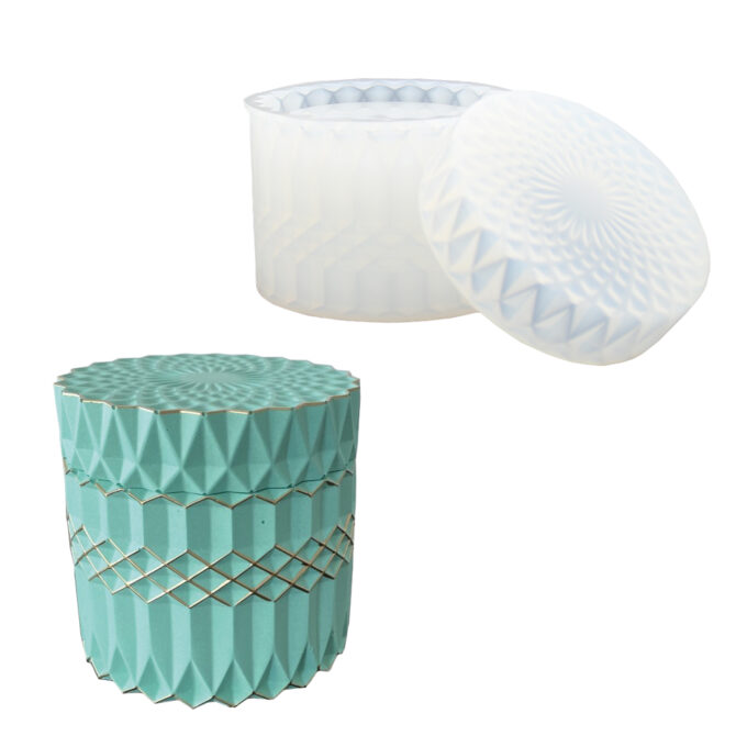 Silicone mould for casting a Jesmonite candle box with lid