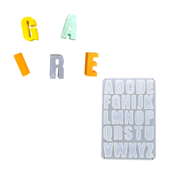 Silicone mould for casting uppercase alphabet letters in Jesmonite