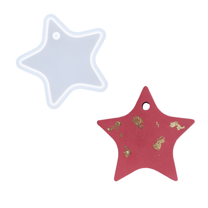 Silicone mould for casting a Jesmonite star ornament with hanging eye