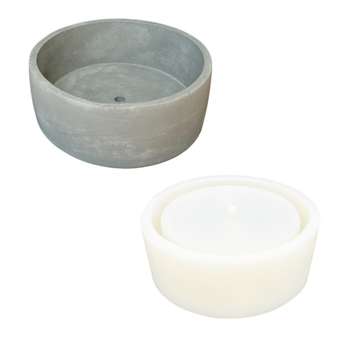 Moule en silicone pour couler un grand pot rond. Jesmonite