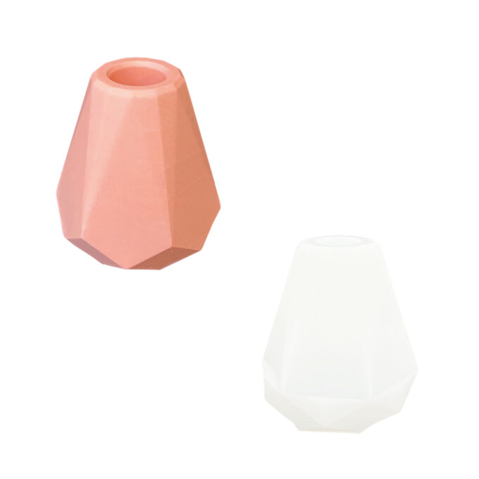 Silicone mould for casting a geometric faceted vase in Jesmonite