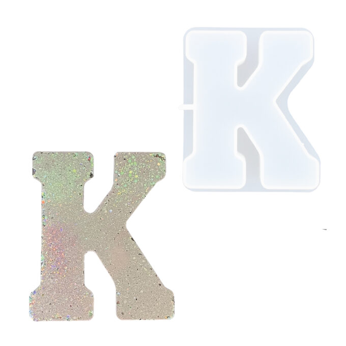 Silicone mould for casting the letter K in Jesmonite