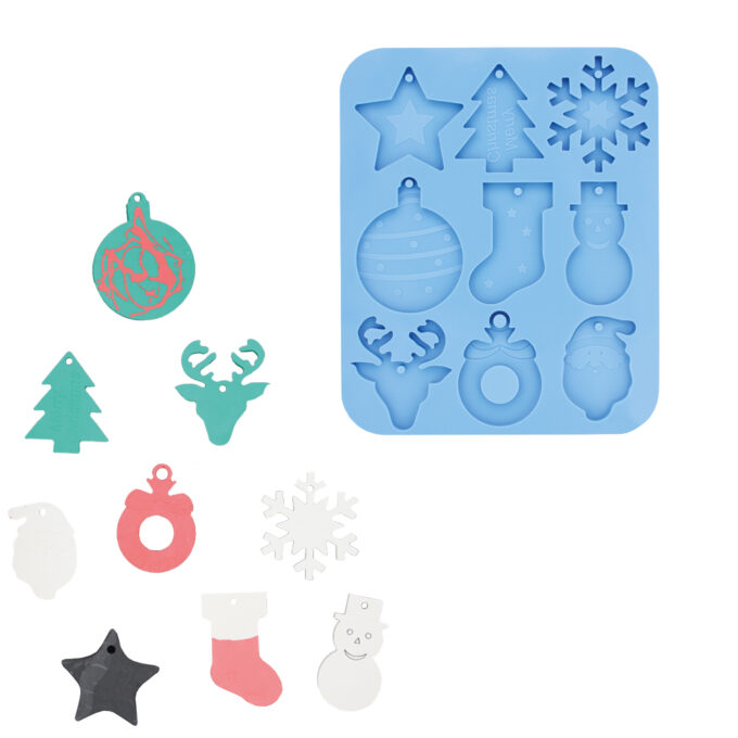 Silicone mould for casting a set of Jesmonite Christmas hanging ornaments