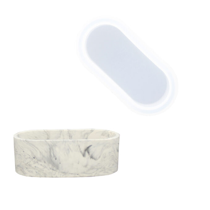 Silicone mould for casting an oval Jesmonite pot