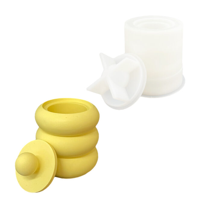 Silicone mould for casting a Jesmonite donut-shaped storage cup with lid