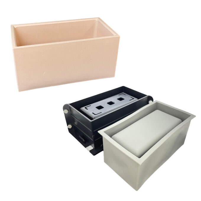 Moule en silicone pour couler un pot de fleurs rectangulaire. Jesmonite