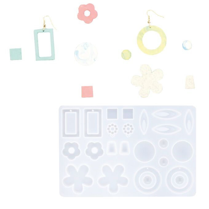 Silicone mould for casting flower-shaped Jesmonite earrings