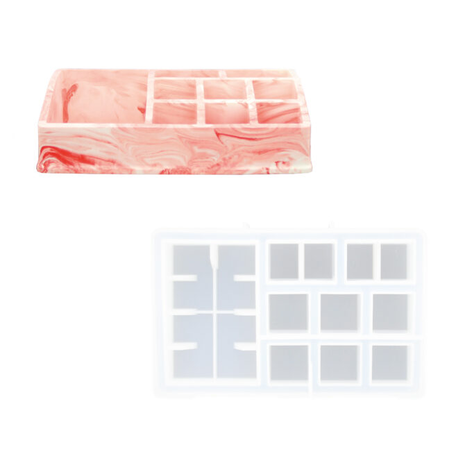 Silicone mould for casting a Jesmonite organizer with nine compartments