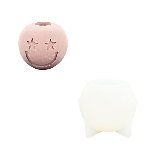 Silicone mould for casting a Jesmonite candle holder with star smile design