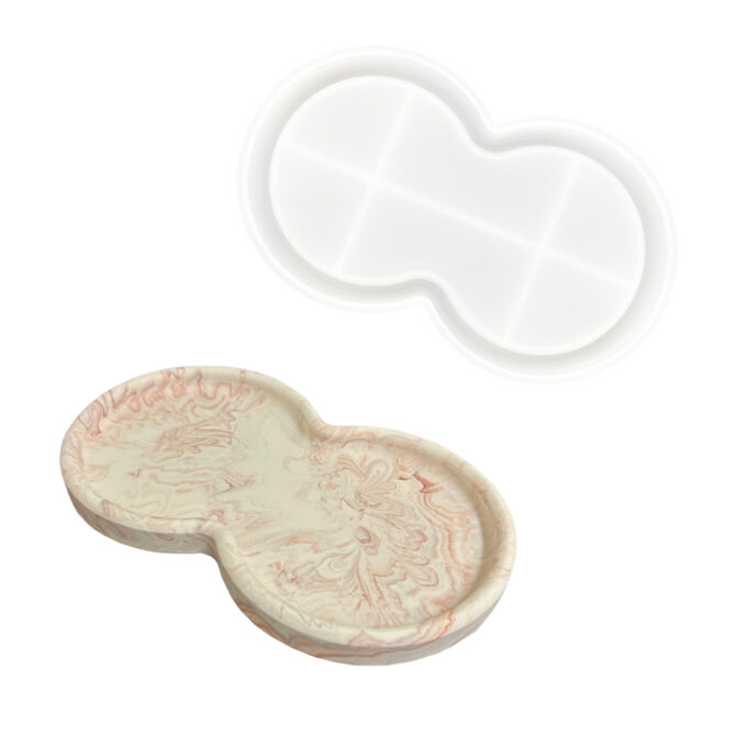 Silicone mould for casting a double peanut-shaped Jesmonite trinket dish