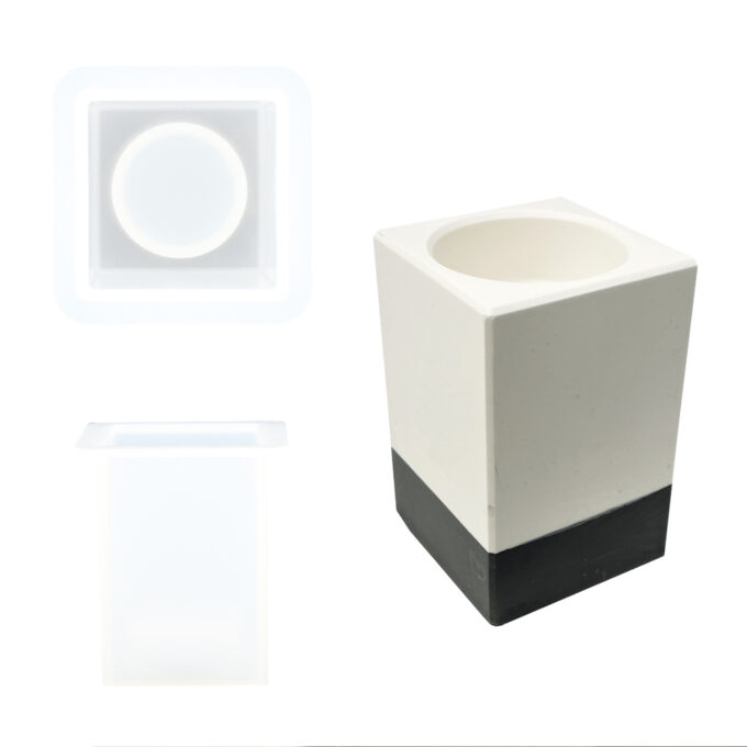 Silicone mould for casting a large cube Jesmonite candle holder