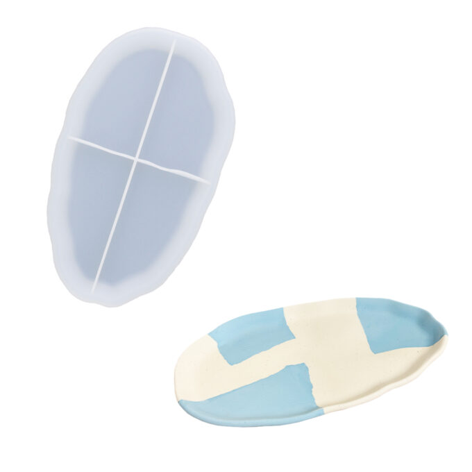 Silicone mould for casting an irregular oval Jesmonite bowl