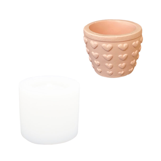 Silicone mould for casting a heart-shaped flowerpot in Jesmonite