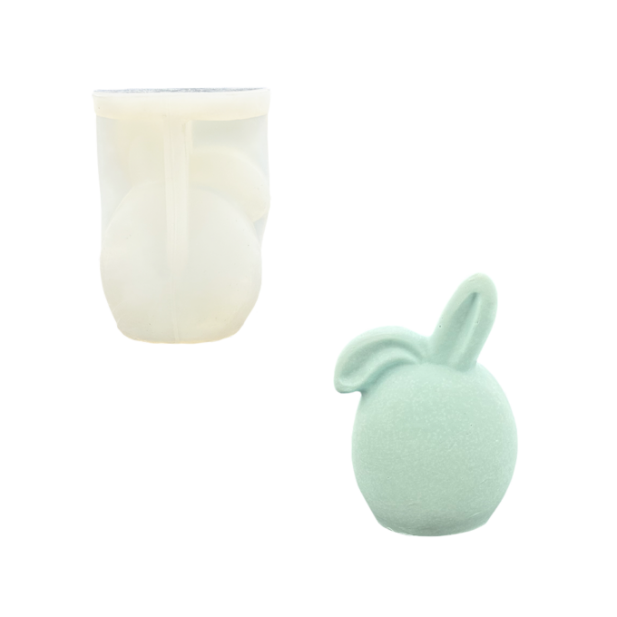 Silicone mould for casting a faceless bunny with hanging ear in Jesmonite