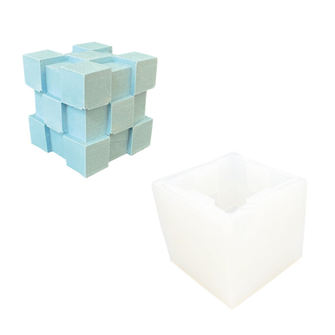 Silicone mould for casting a Jesmonite cube with bump texture