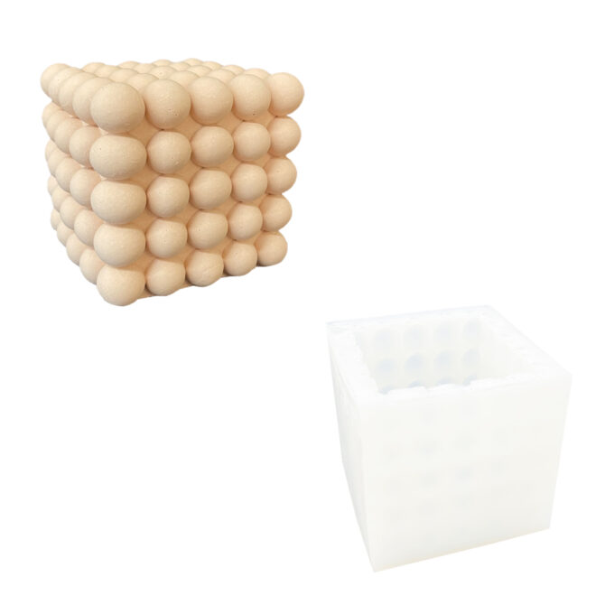 Silicone mould for casting a bubble-textured Jesmonite cube