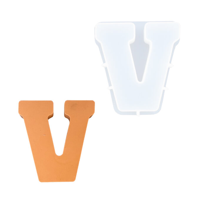 Silicone mould for casting the letter V in Jesmonite