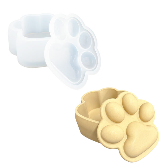Silicone mould for casting a Jesmonite cat paw storage box with lid