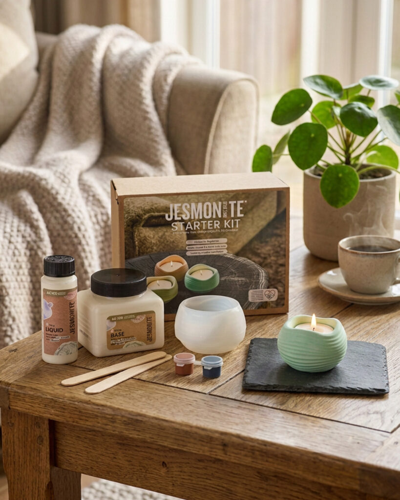 The Jesmonite® AC100 starter kit with all contents laid out